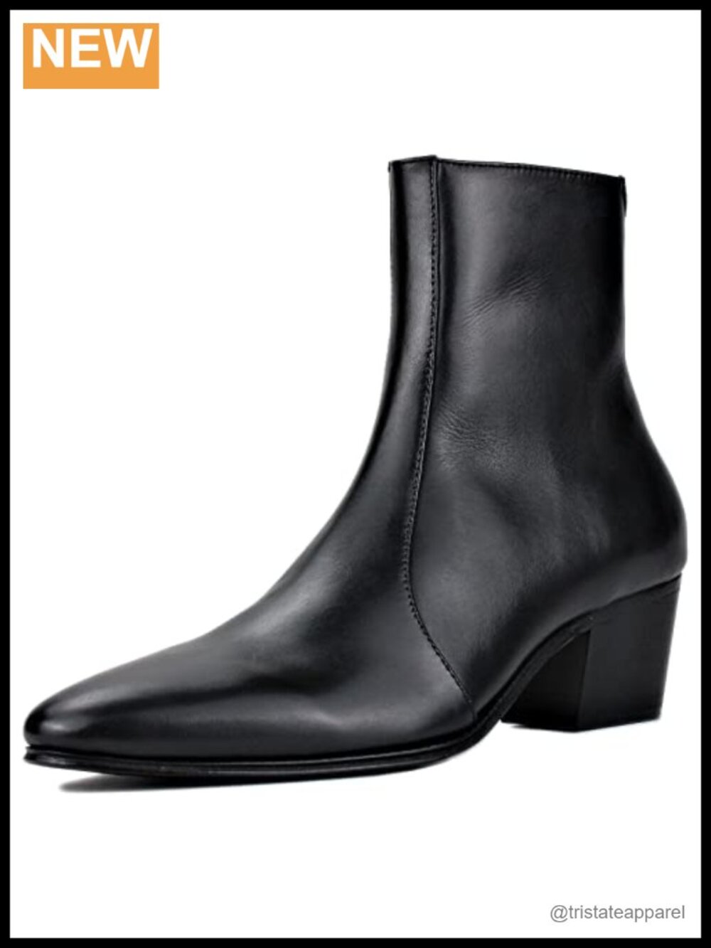 COWSDELLA Men's Chelsea Boots Genuine Cow Leather Ankle High Heel Pointed Toe